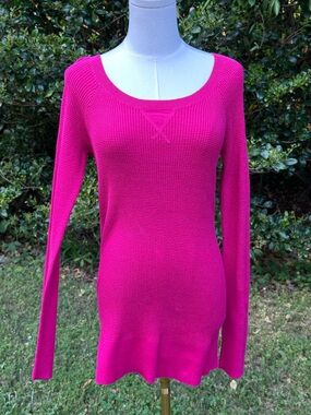 American Eagle Outfitters Women's Waffle Knit Henley Fuchsia Pink Vintage y2k